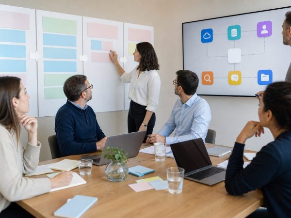 Consultores de software cloud analizan procesos e integraciones con un cliente