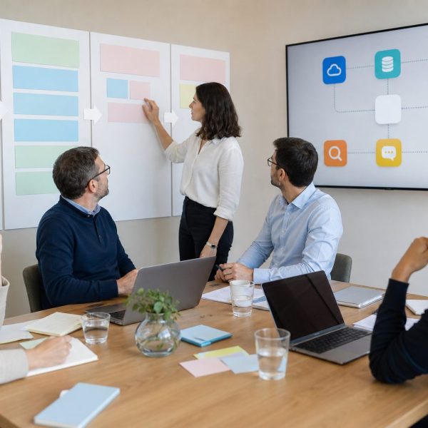 Consultores de software cloud analizan procesos e integraciones con un cliente
